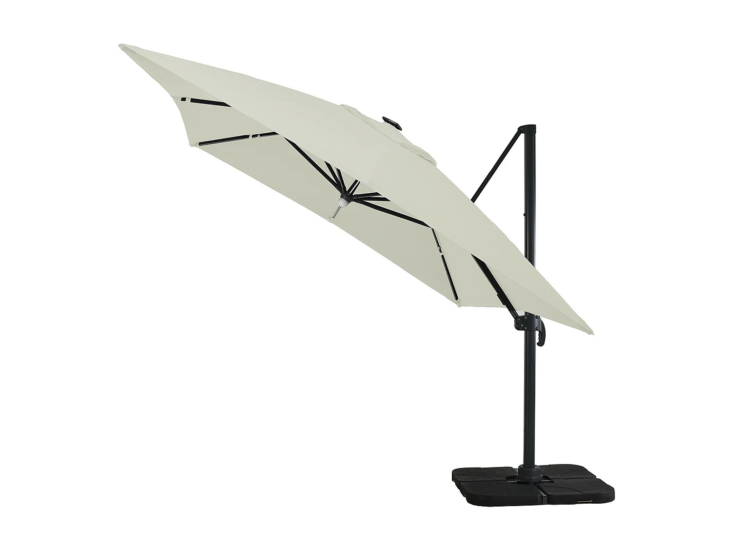 Parasol déporté LED 3x4m rectangle en aluminium + housse - rotatif 360° - Beige - ROME