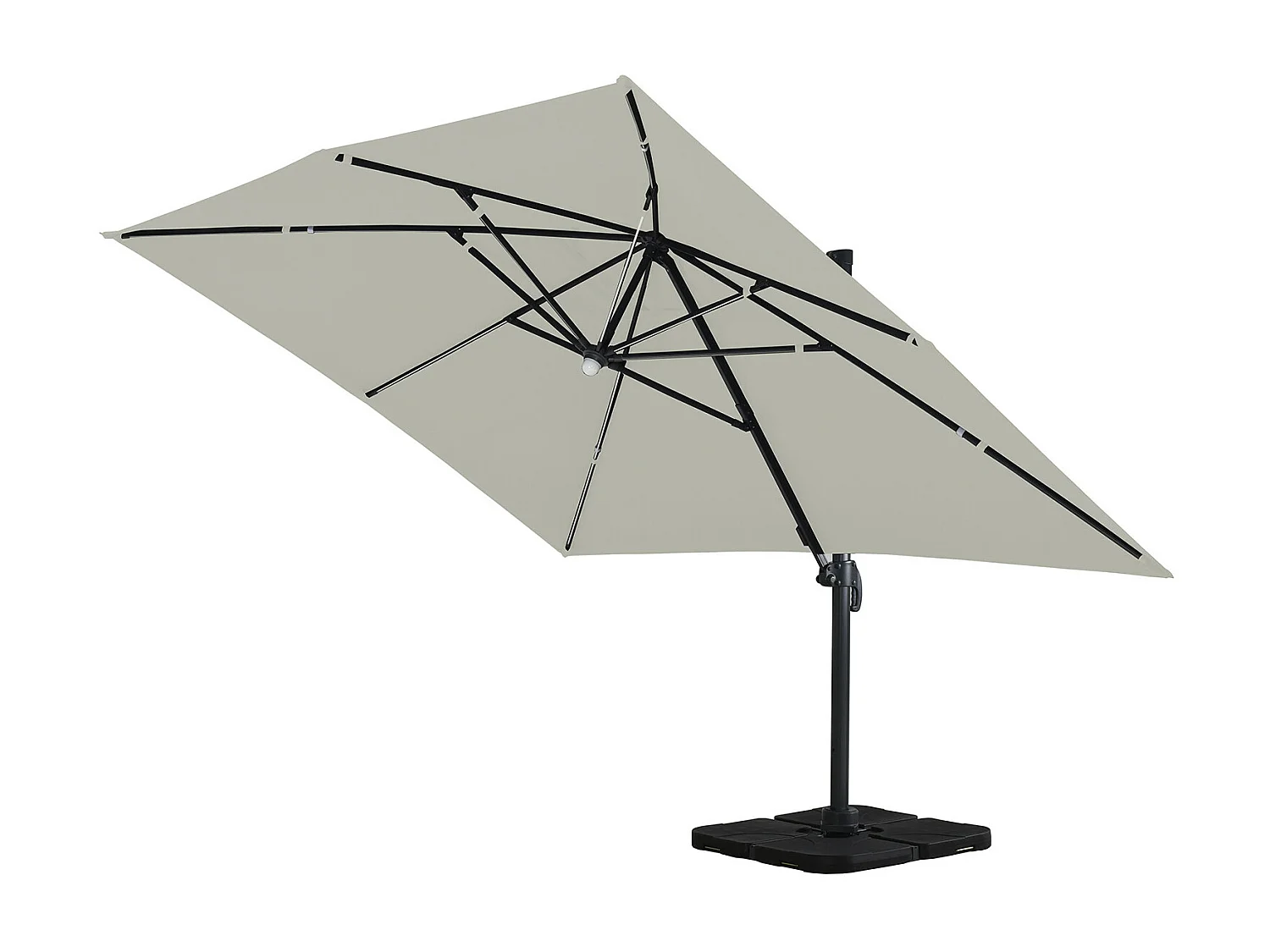 Parasol déporté LED 3x4m rectangle en aluminium + housse - rotatif 360° - Beige - ROME