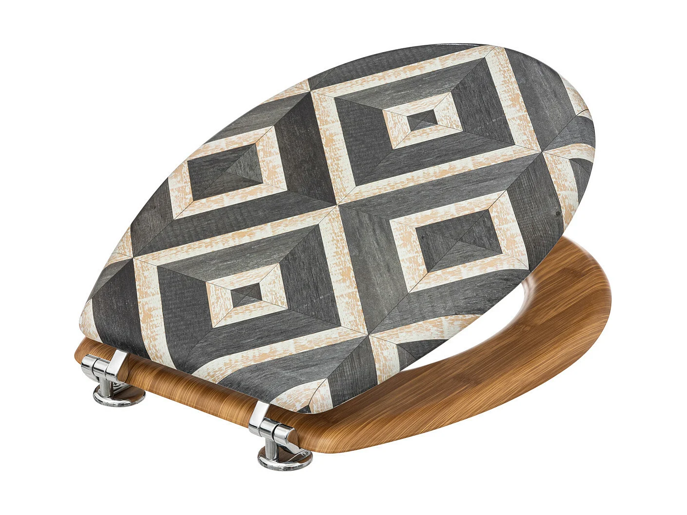 Abattant WC en Bois & Charnières en zinc déco Canvas Noir et Beige