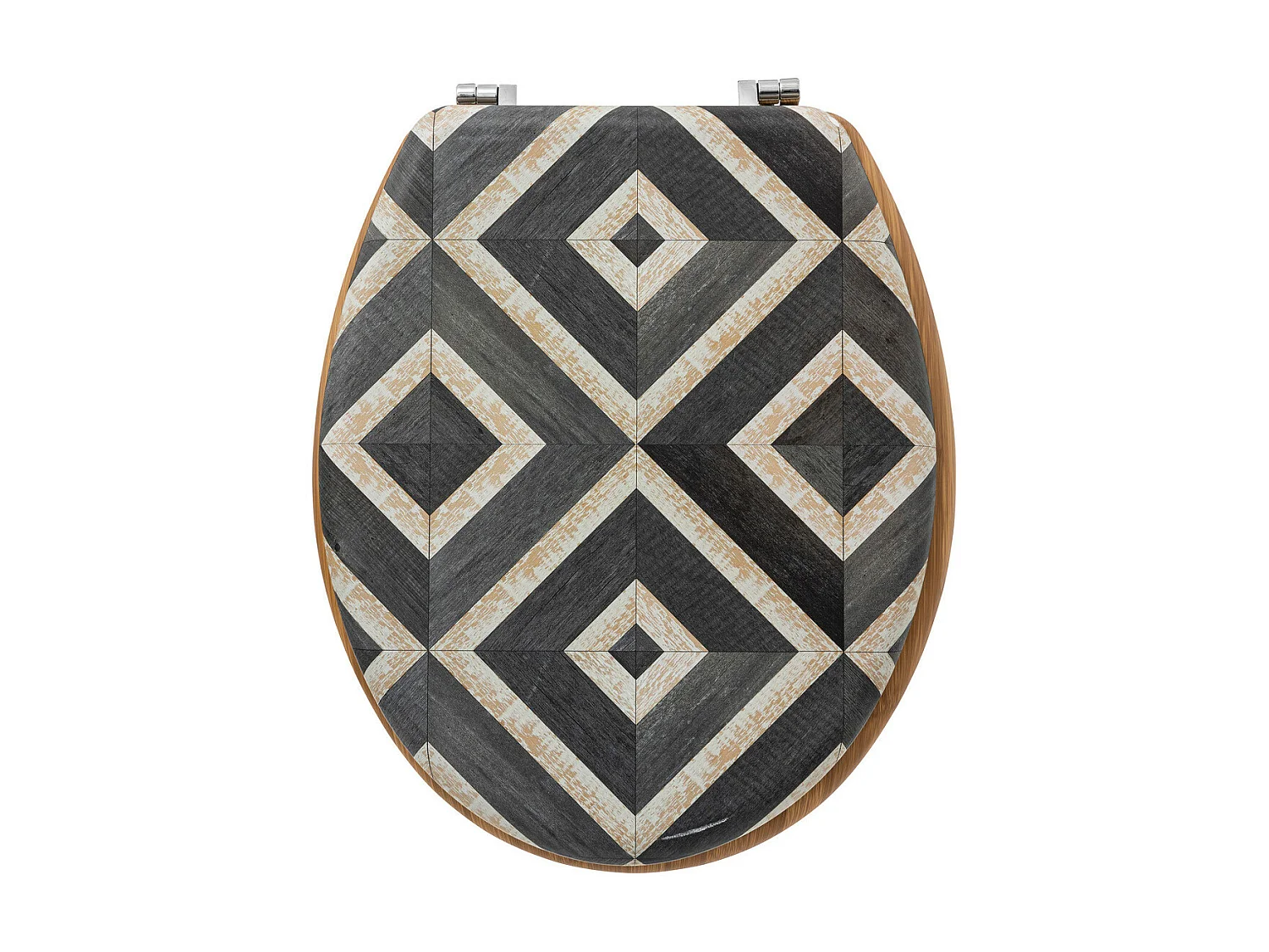 Abattant WC en Bois & Charnières en zinc déco Canvas Noir et Beige