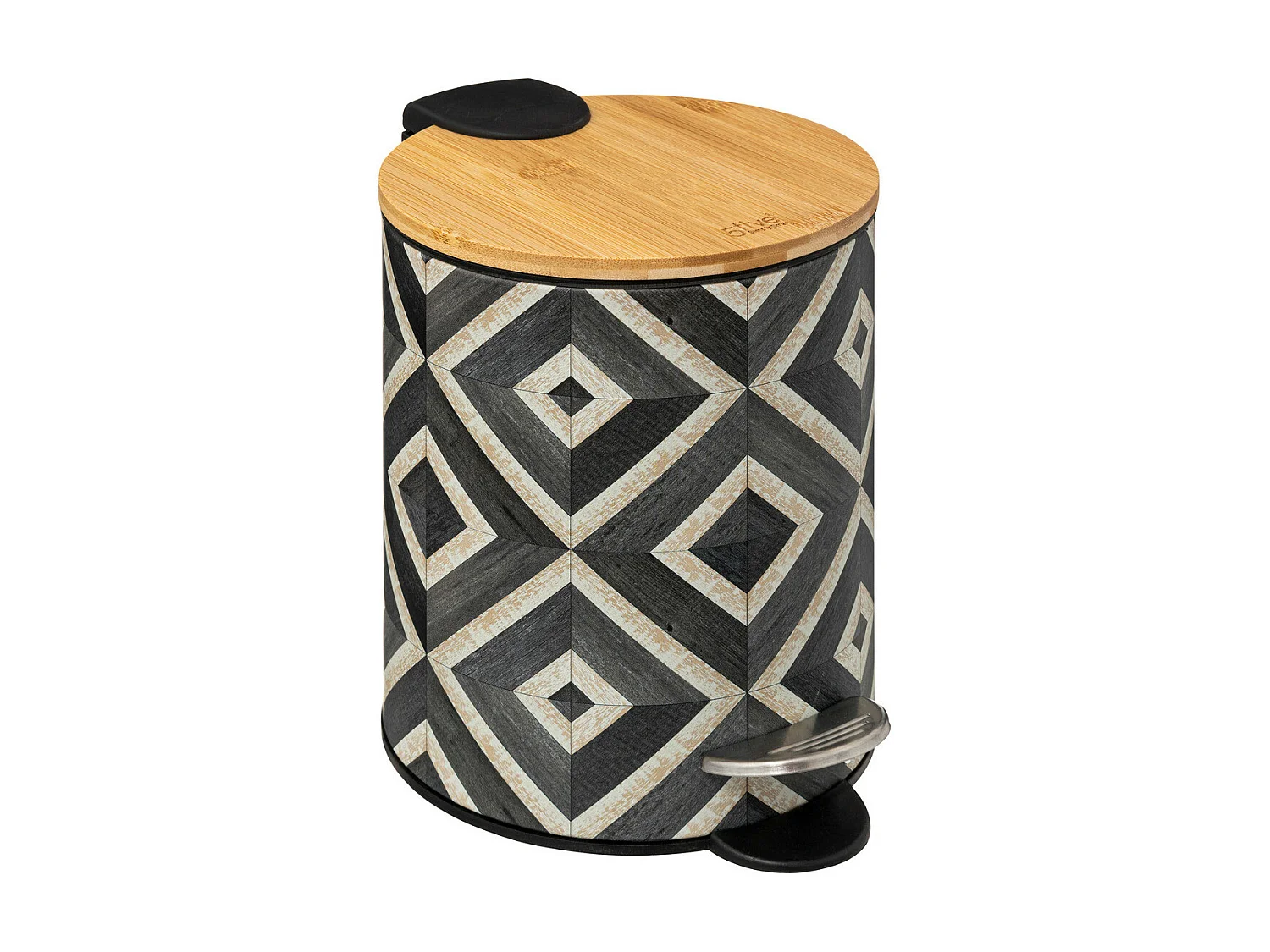 Poubelle en métal et bambou 3 L déco Canvas Noir et Beige