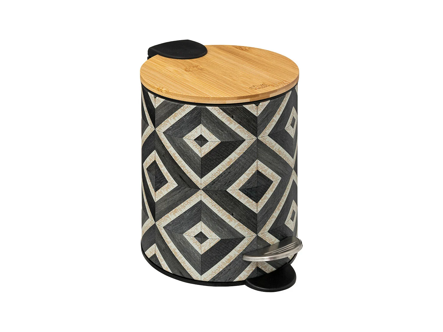 Poubelle en métal et bambou 3 L déco Canvas Noir et Beige