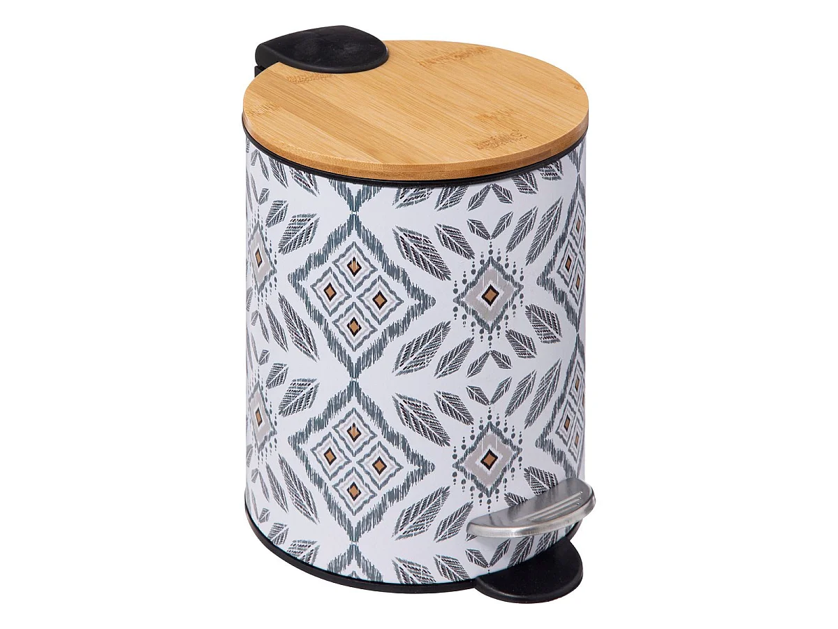 Poubelle en métal et bambou 3 L Blanc et gris déco Hapache