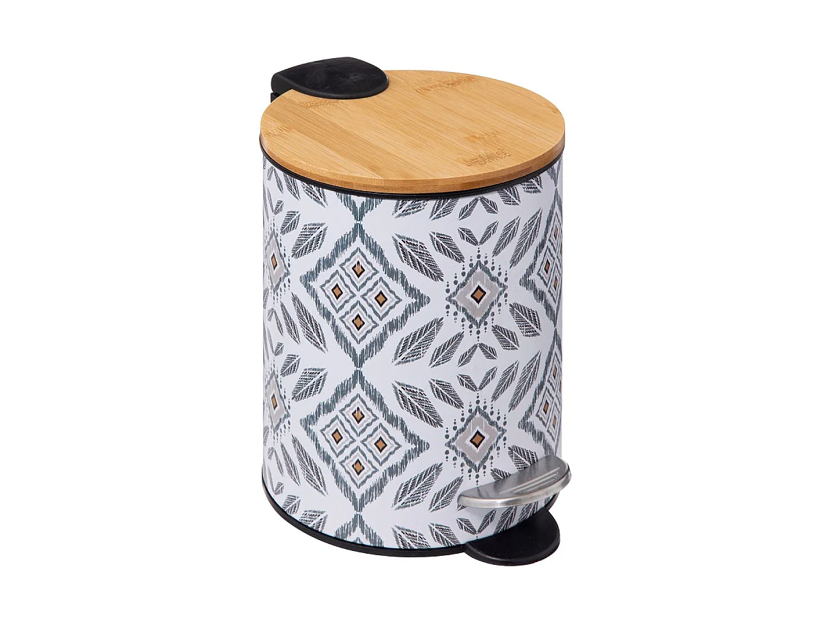 Poubelle en métal et bambou 3 L Blanc et gris déco Hapache
