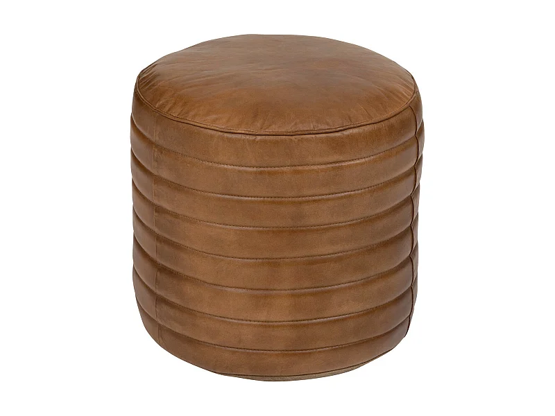 Pouf rond  en Cuir Marron D 40 x H 45 cm