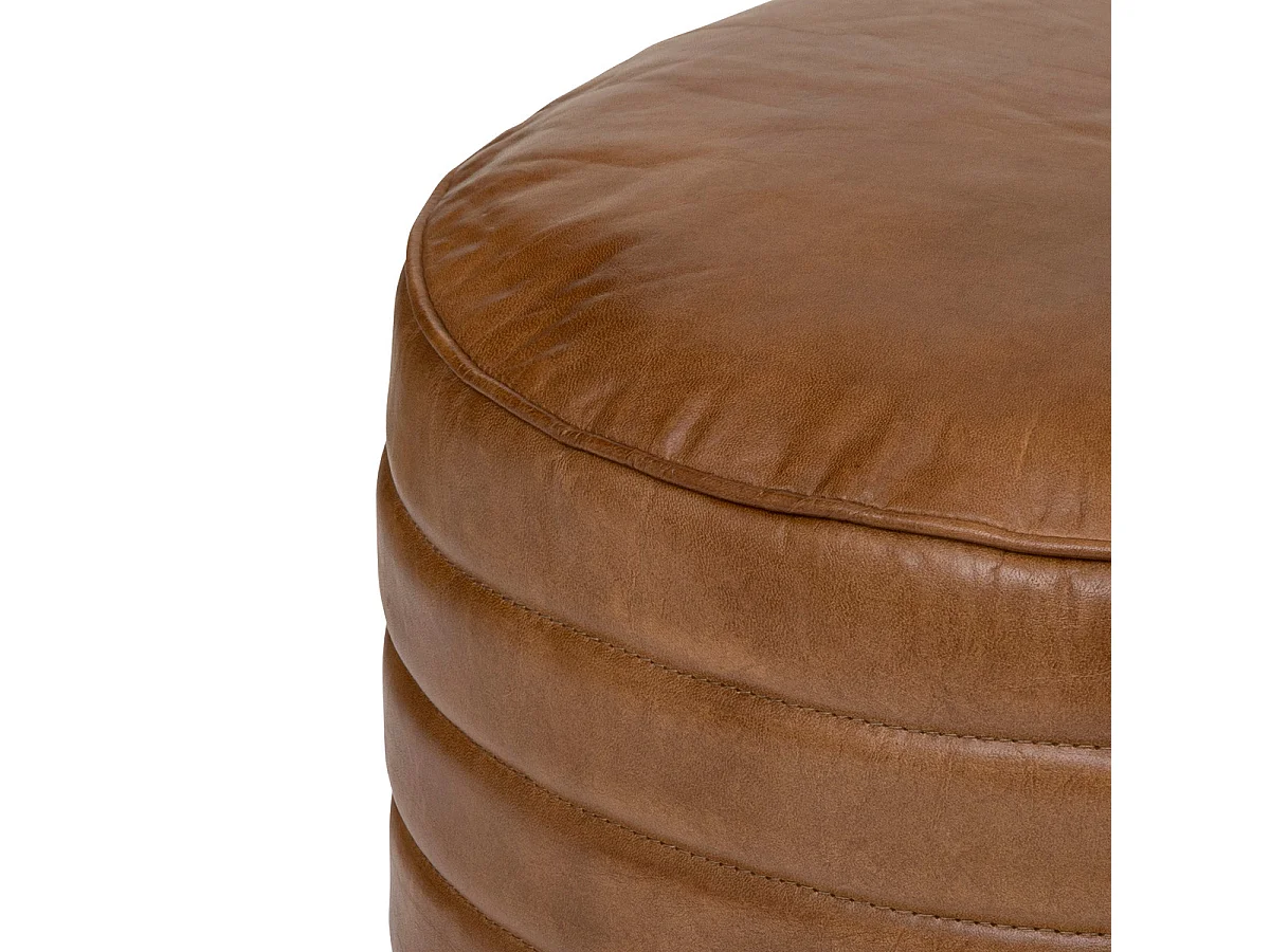 Pouf rond  en Cuir Marron D 40 x H 45 cm