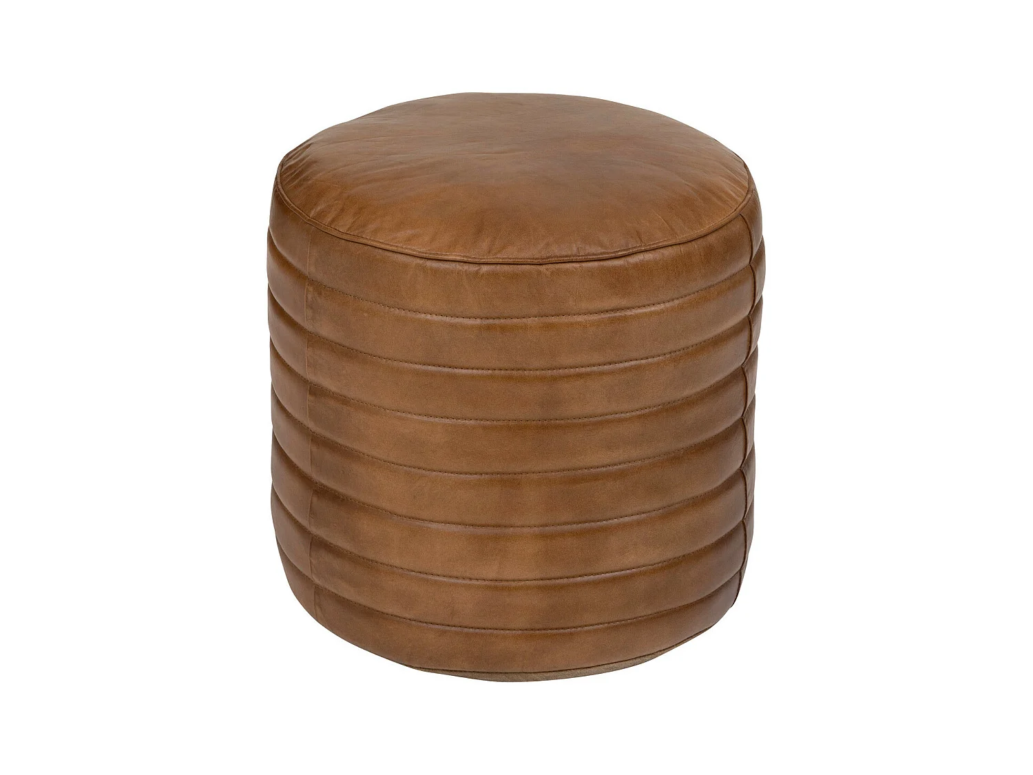 Pouf rond  en Cuir Marron D 40 x H 45 cm