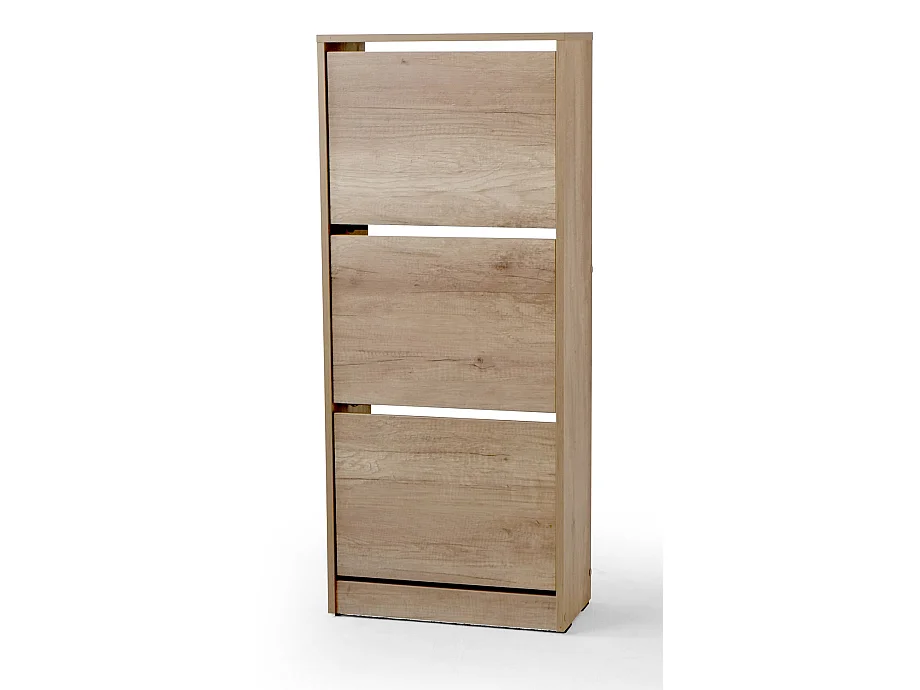 Armoire à chaussures, meuble à chaussures avec 3 portes abattantes coloris chêne cambrian