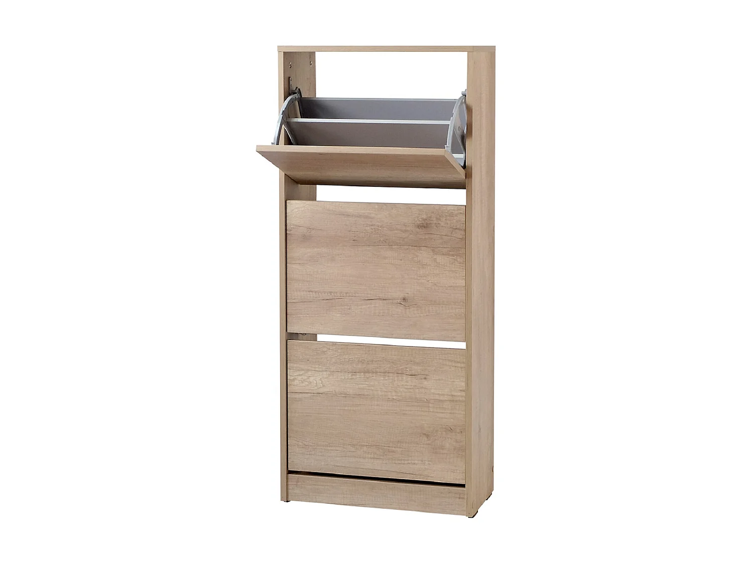 Armoire à chaussures, meuble à chaussures avec 3 portes abattantes coloris chêne cambrian