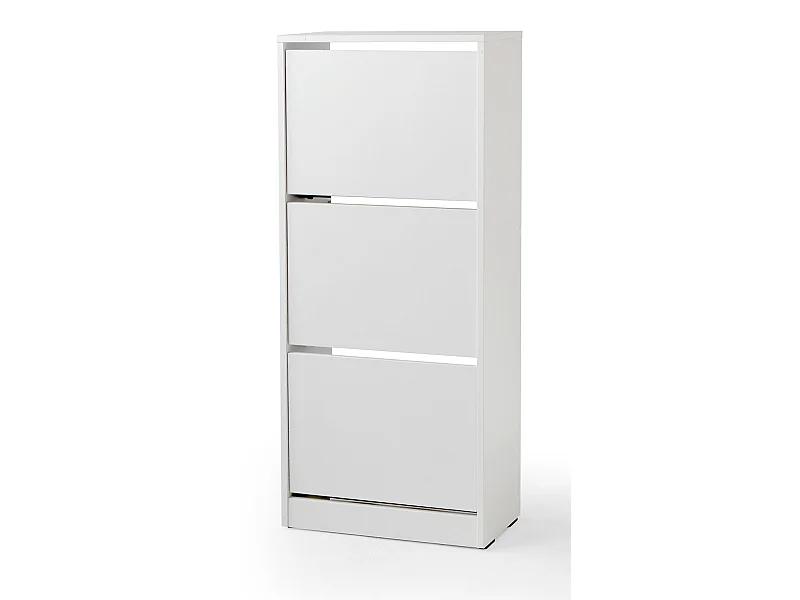 Armoire à chaussures, meuble à chaussures avec 3 portes abattantes coloris blanc