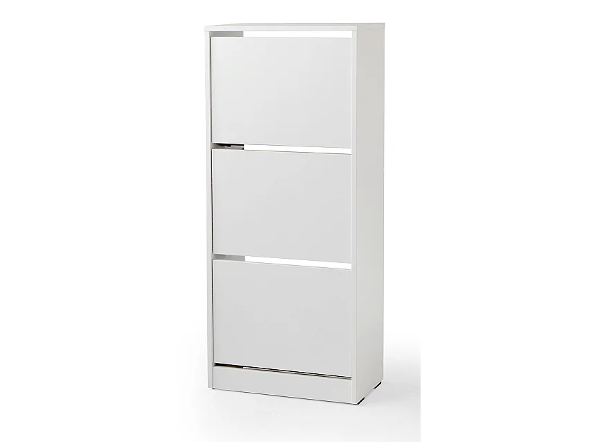Armoire à chaussures, meuble à chaussures avec 3 portes abattantes coloris blanc