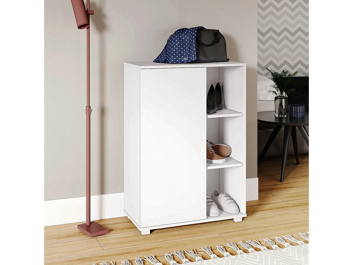 Armoire à chaussures, meuble à chaussures avec 1 porte coloris blanc