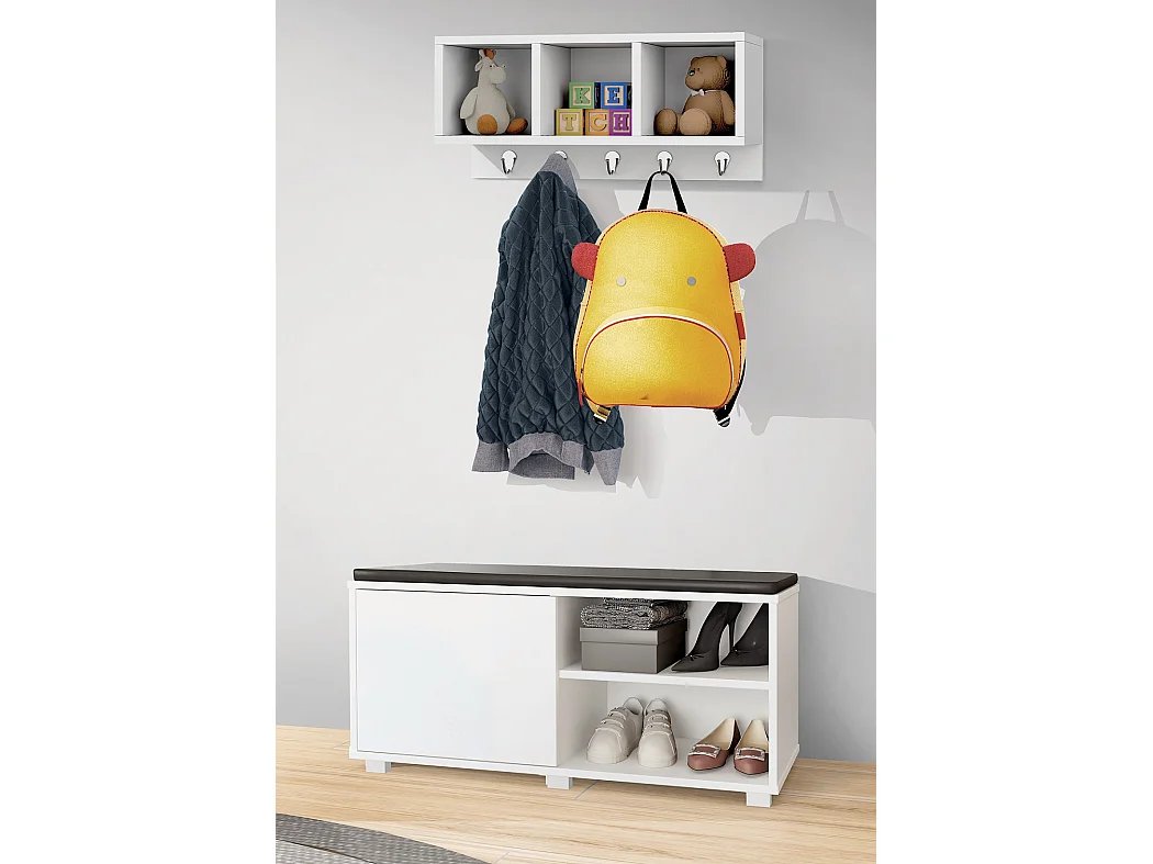 Etagère à chaussures, meuble à chaussures avec 1 porte coloris blanc - L. 90 x P. 35 x H. 43 cm