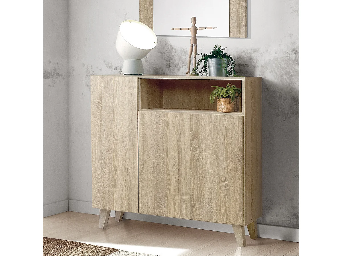 Armoire à chaussures, meuble à chaussures avec 2 portes coloris chêne cambrian