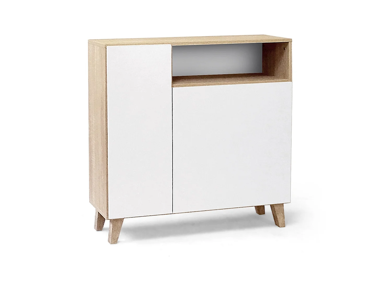 Armoire à chaussures, meuble à chaussures avec 2 portes coloris chêne cambrian, blanc