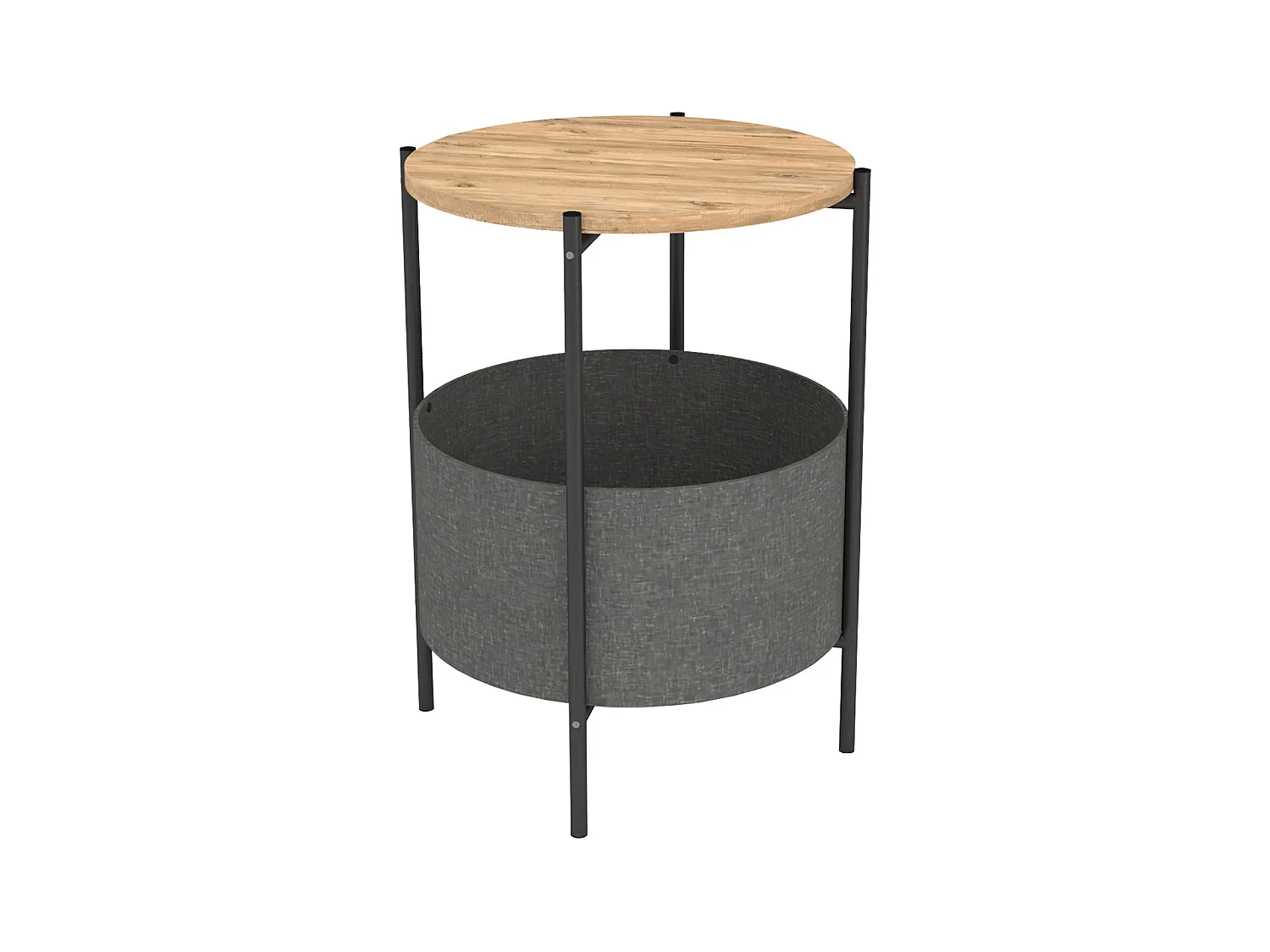 Table d'appoint en bois et métal ronde coloris chêne cambrian, noir - D. 43 x H. 60 cm