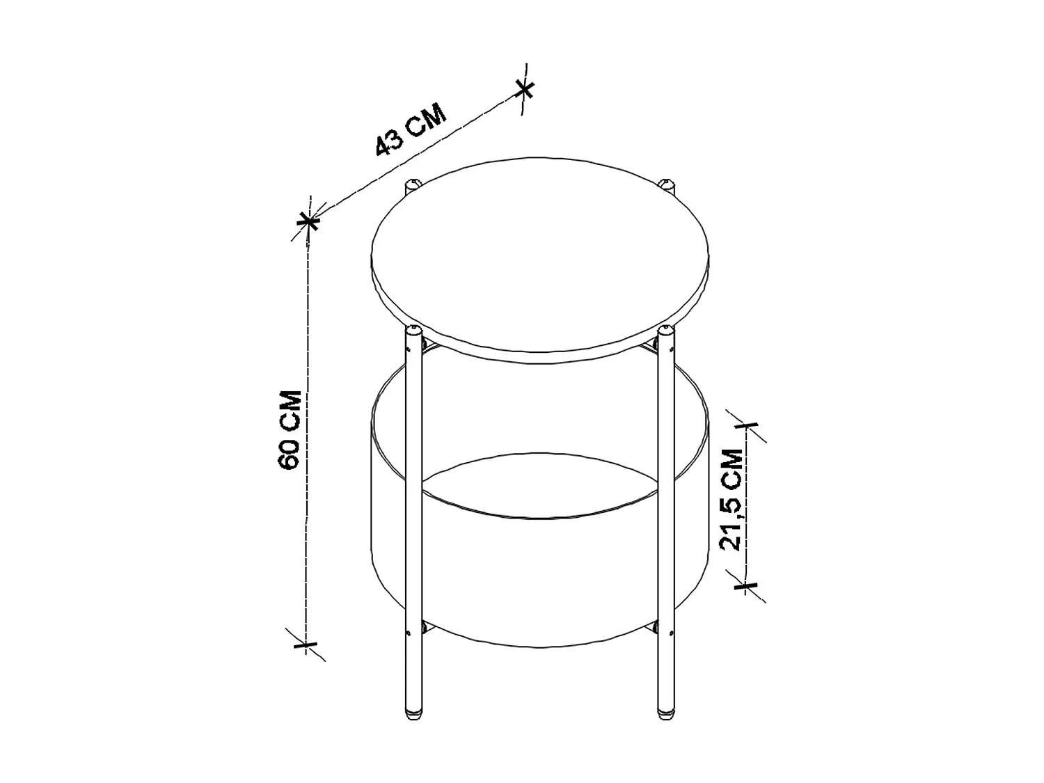 Table d'appoint en bois et métal ronde coloris chêne cambrian, noir - D. 43 x H. 60 cm