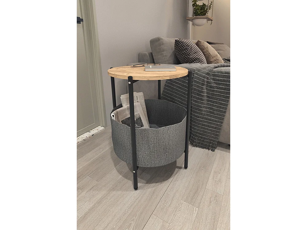 Table d'appoint en bois et métal ronde coloris chêne cambrian, noir - D. 43 x H. 60 cm