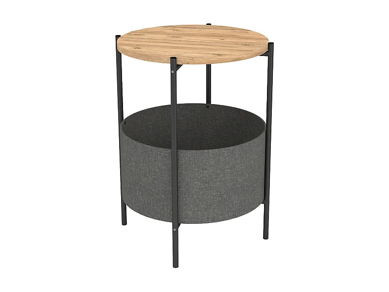 Table d'appoint en bois et métal ronde coloris chêne cambrian, noir - D. 43 x H. 60 cm