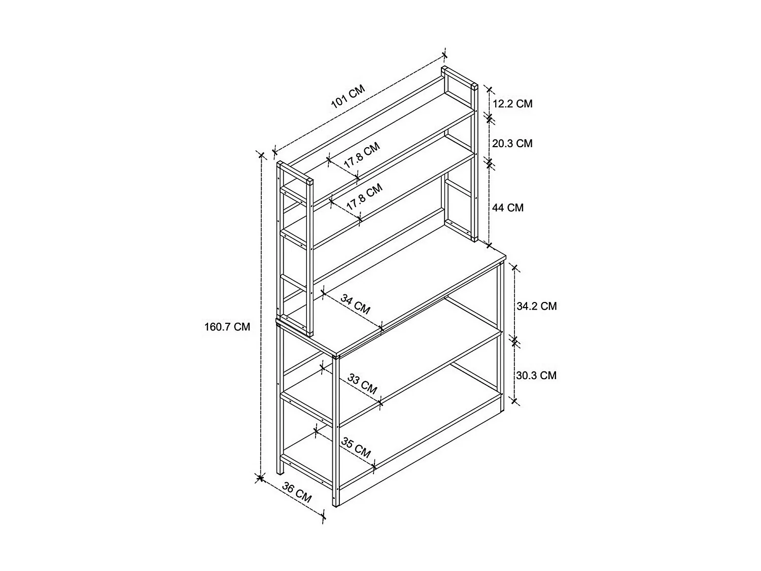 Meuble de cuisine, étagère de cuisine coloris chêne cambrian, noir