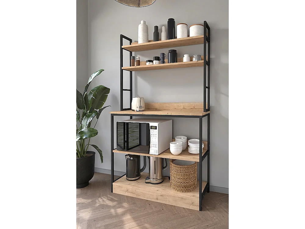 Meuble de cuisine, étagère de cuisine coloris chêne cambrian, noir