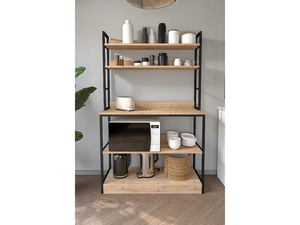 Meuble de cuisine, étagère de cuisine coloris chêne cambrian, noir