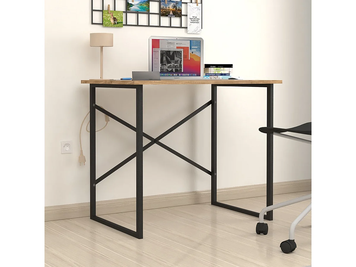 Table du bureau, meuble du bureau coloris chêne cambrian, noir - L. 90 x P. 60 x H. 75 cm