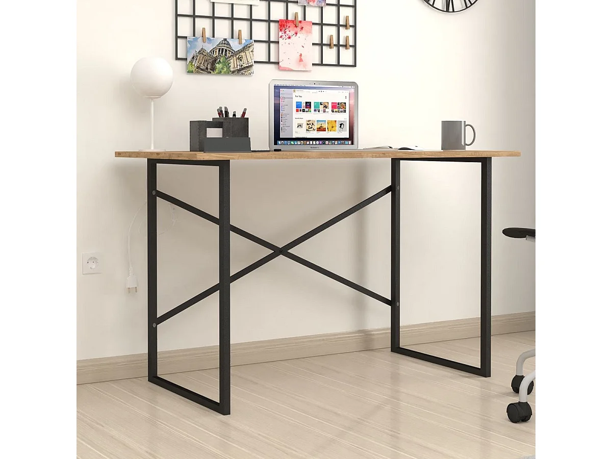 Table du bureau, meuble du bureau coloris chêne cambrian, noir - L. 120 x P. 60 x H. 75 cm