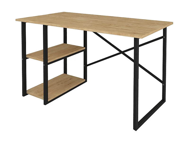 Table du bureau, meuble du bureau avec 2 étagères coloris chêne cambrian, noir