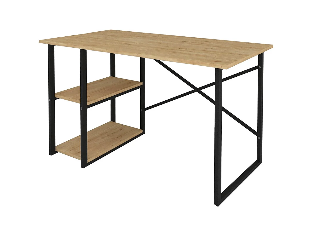 Table du bureau, meuble du bureau avec 2 étagères coloris chêne cambrian, noir