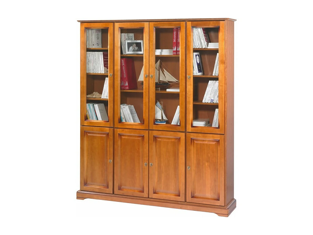 Bibliothèque 8 Portes Merisier 18 Niches 15 Etagères L 158.8 H 182.2 P 33 cm