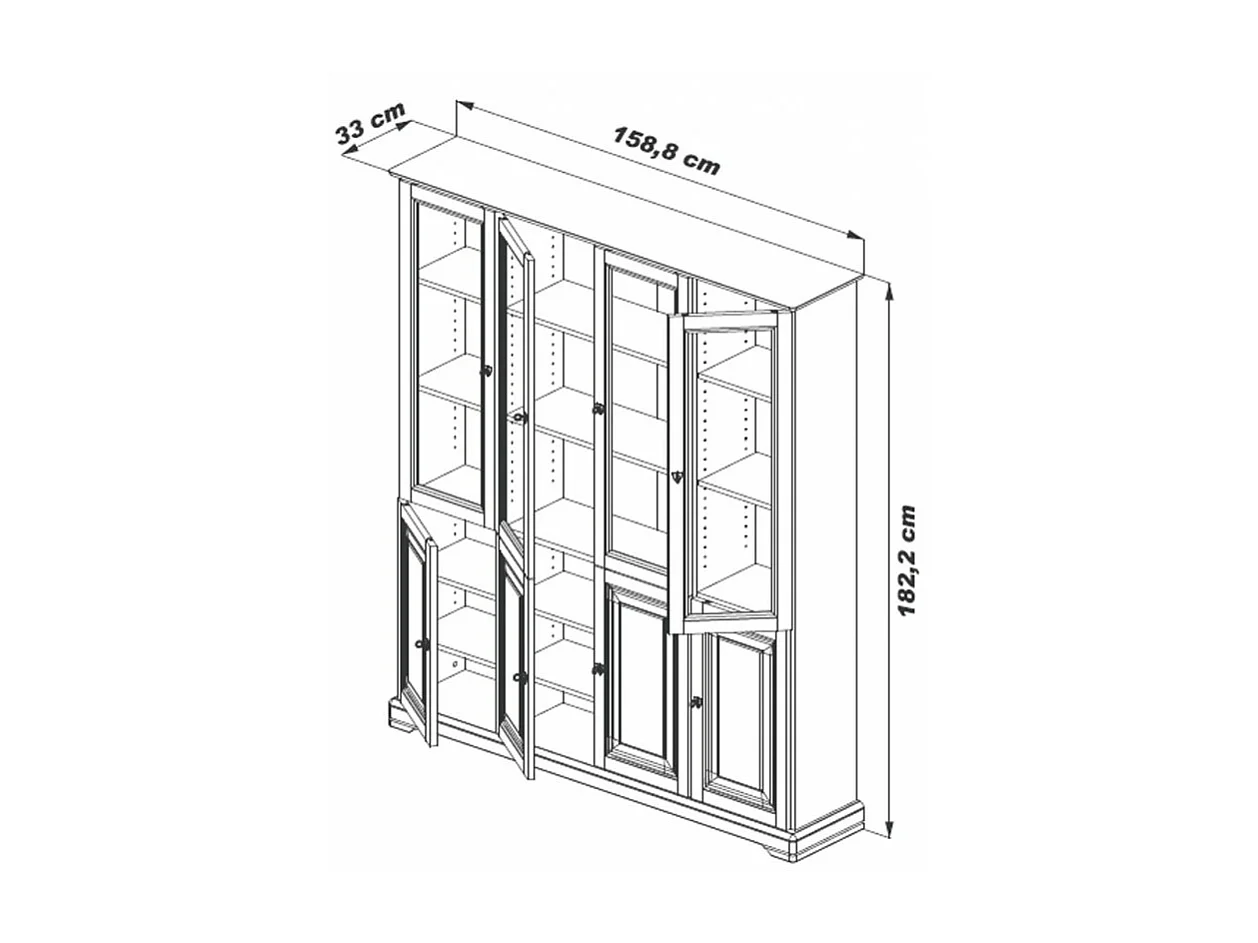 Bibliothèque 8 Portes Merisier 18 Niches 15 Etagères L 158.8 H 182.2 P 33 cm