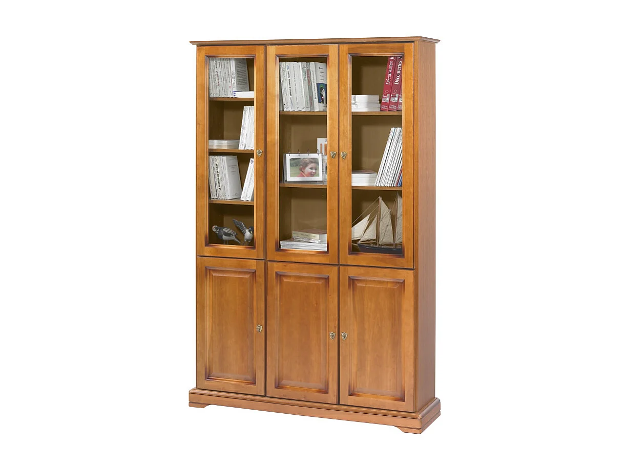 Bibliothèque Merisier 6 Portes 12 Niches L 120.6 H 182.2 P 33 cm