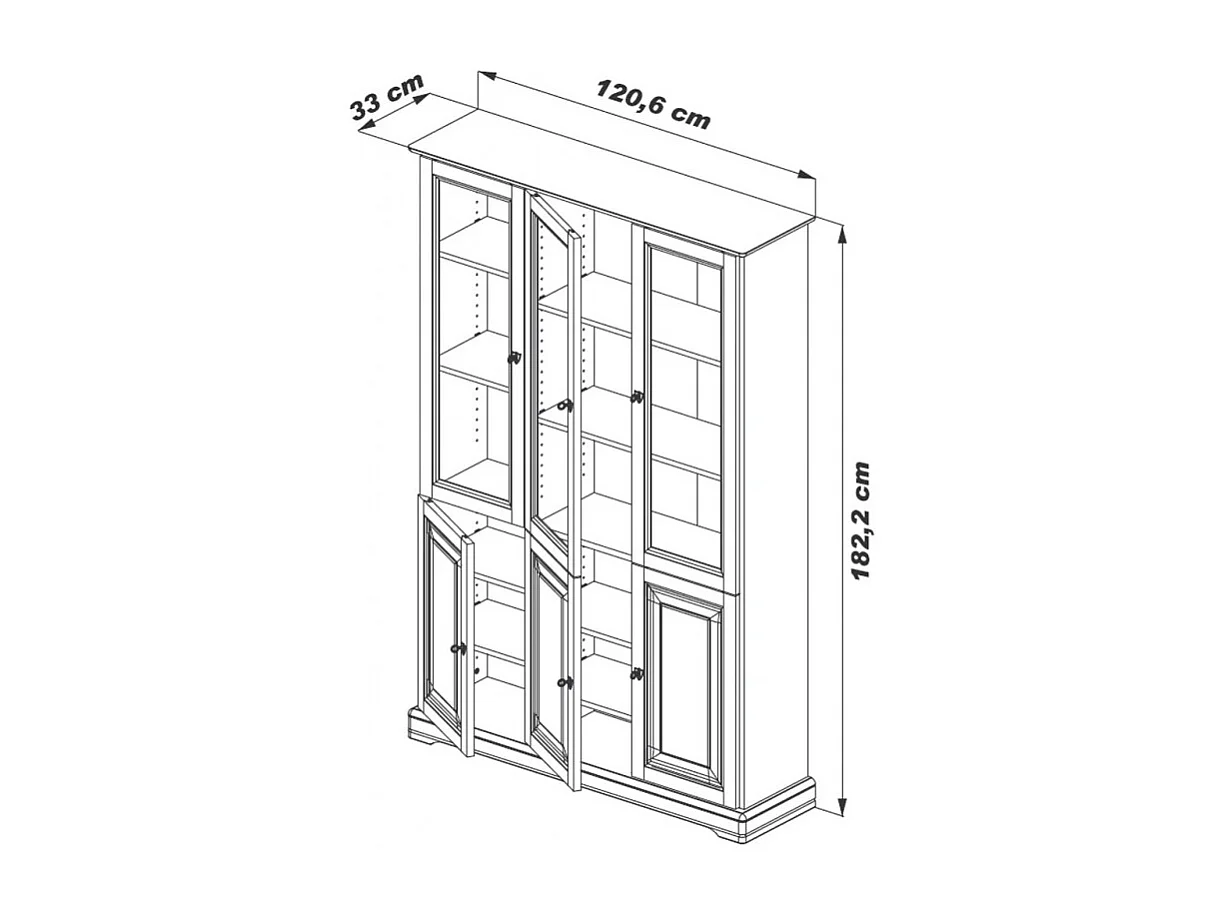 Bibliothèque Merisier 6 Portes 12 Niches L 120.6 H 182.2 P 33 cm