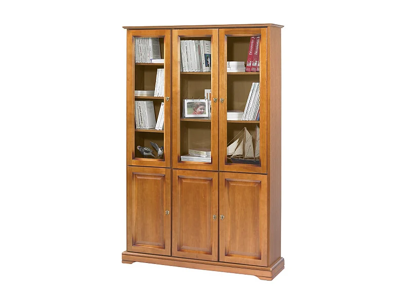 Bibliothèque Merisier 6 Portes 12 Niches L 120.6 H 182.2 P 33 cm