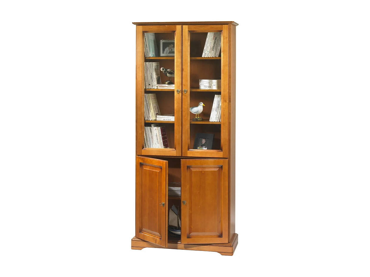 Bibliothèque 4 Portes Merisier 6 Niches 5 Tablettes L 82.4 H 182.2 P 33 cm