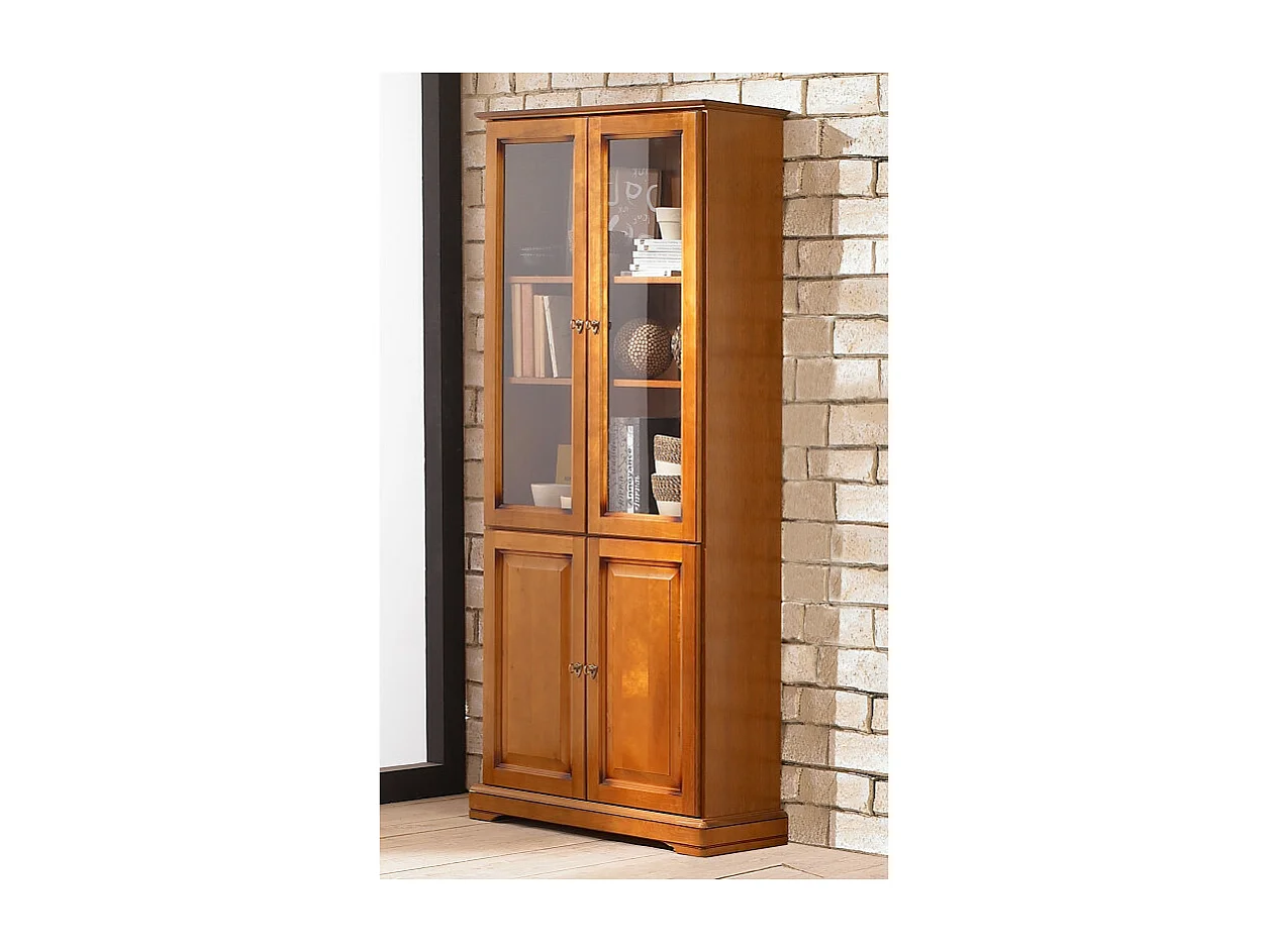 Bibliothèque 4 Portes Merisier 6 Niches 5 Tablettes L 82.4 H 182.2 P 33 cm