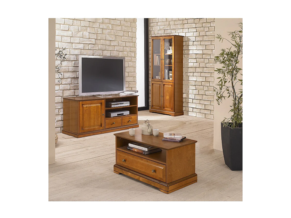 Bibliothèque 4 Portes Merisier 6 Niches 5 Tablettes L 82.4 H 182.2 P 33 cm