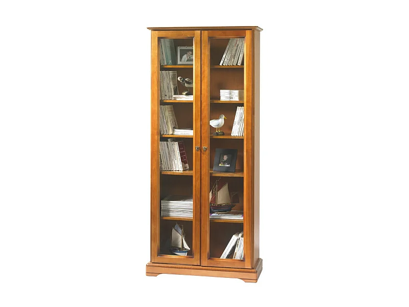 Vitrine 2 Portes Vitrées Merisier 5 Etagères 6 Niches L 82.4 H 182.2 P 33 cm