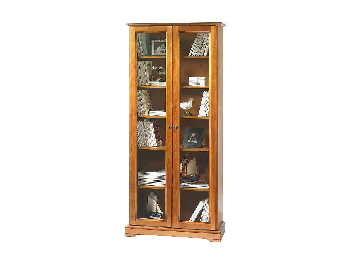 Vitrine 2 Portes Vitrées Merisier 5 Etagères 6 Niches L 82.4 H 182.2 P 33 cm