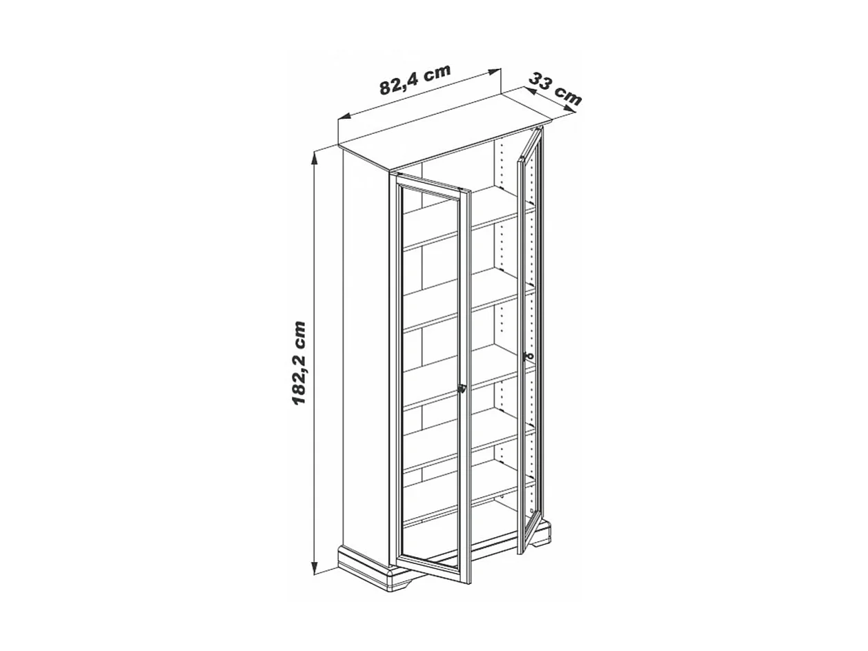 Vitrine 2 Portes Vitrées Merisier 5 Etagères 6 Niches L 82.4 H 182.2 P 33 cm