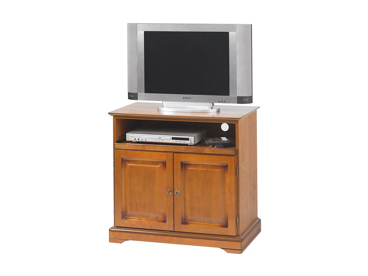 Meuble TV BAR 32 Pouces Merisier Plateau Pivotant 3 Niches L 82 H 77 P 46.5 cm
