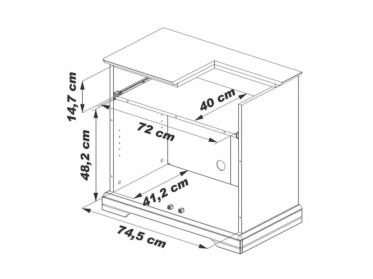 Meuble TV BAR 32 Pouces Merisier Plateau Pivotant 3 Niches L 82 H 77 P 46.5 cm
