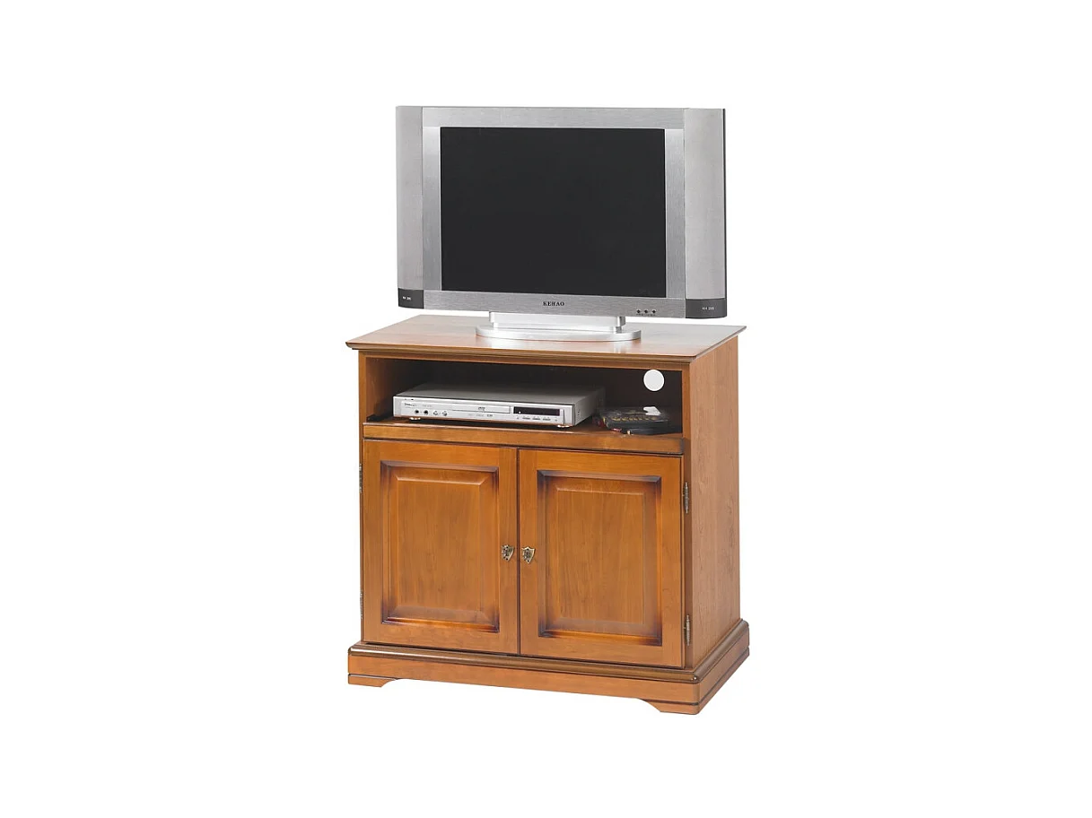 Meuble TV BAR 32 Pouces Merisier Plateau Pivotant 3 Niches L 82 H 77 P 46.5 cm