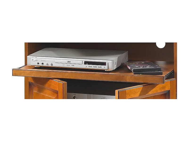 Meuble TV BAR 32 Pouces Merisier Plateau Pivotant 3 Niches L 82 H 77 P 46.5 cm