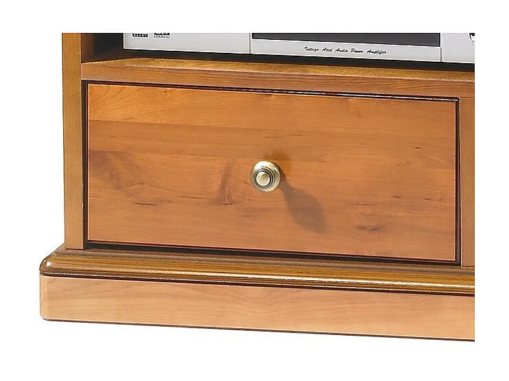 Meuble TV 32 Pouces Merisier 2 Tiroirs 2 Niches Roulettes L 82.4 H 58.7 P 46.5 cm