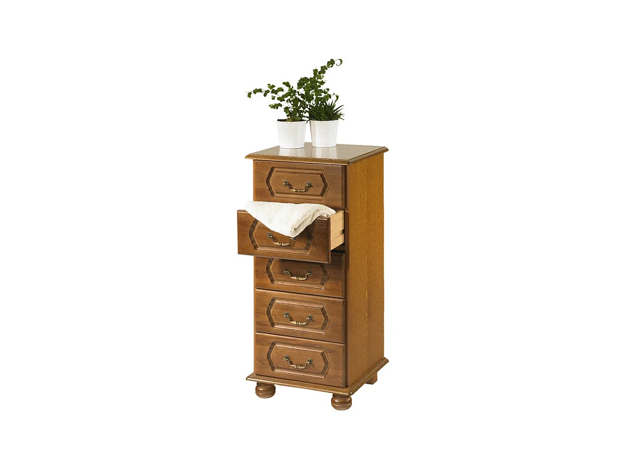 Chiffonnier Chêne Rustique 5 tiroirs L 44.2 H 93.7 P 41 cm