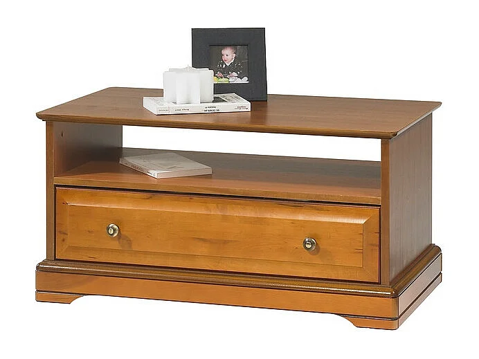 Table Basse Merisier 1 Tiroir 2 Faces Traversant 1 Niche L 82.4 H 41.6 P 46.5 cm