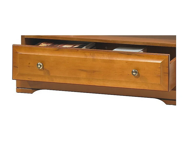 Table Basse Merisier 1 Tiroir 2 Faces Traversant 1 Niche L 82.4 H 41.6 P 46.5 cm