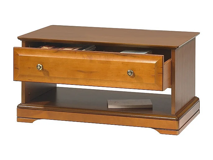 Table Basse Merisier 1 Tiroir 2 Faces Traversant 1 Niche L 82.4 H 41.6 P 46.5 cm